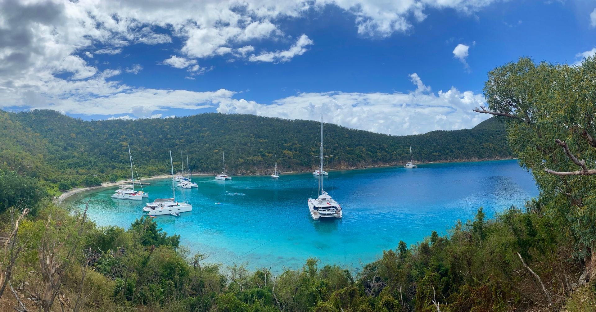 Sailing yachts anchored in a bay in the British Virgin Islands