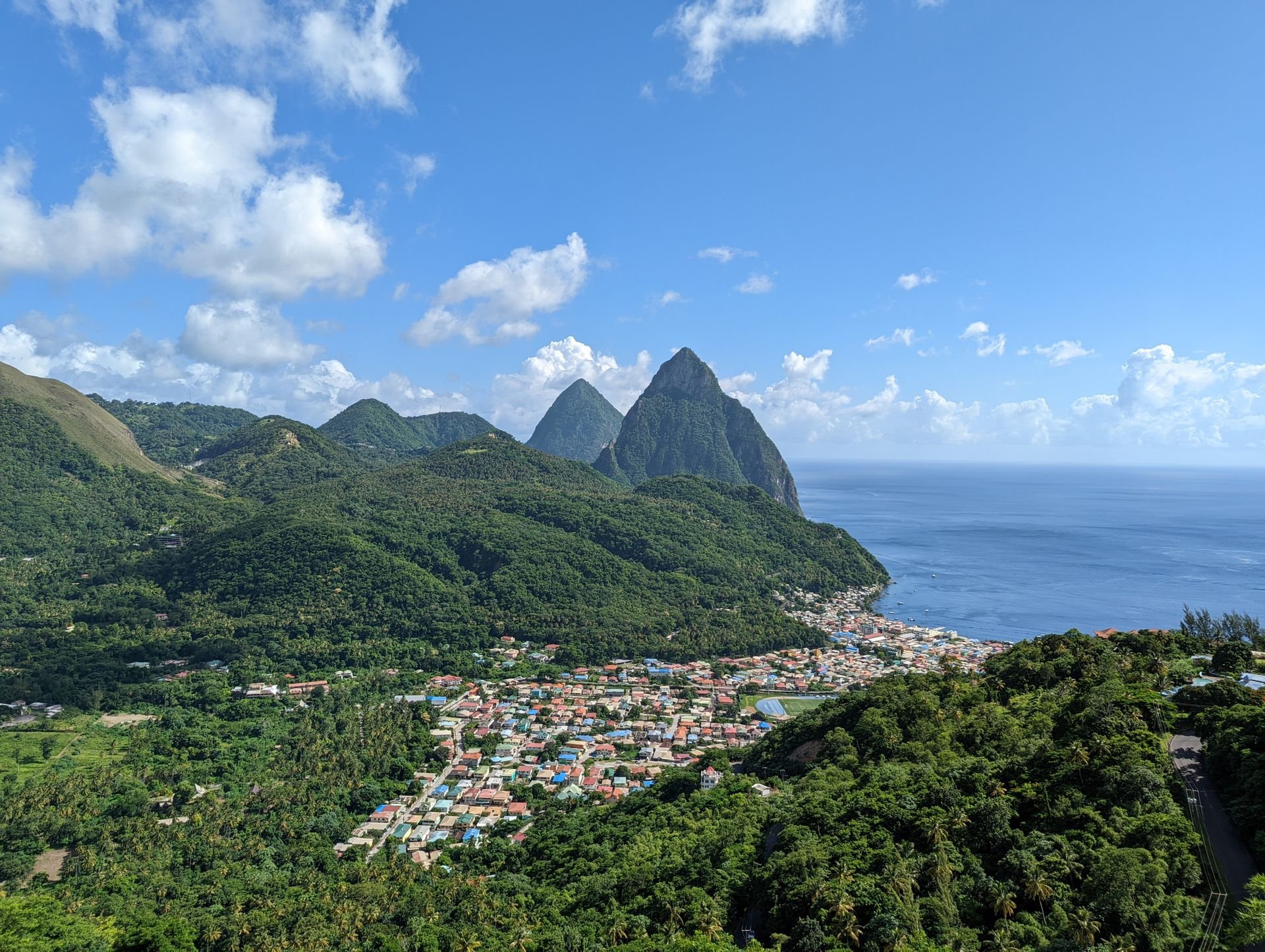 The Pitons above the town of Soufrière, Saint Lucia