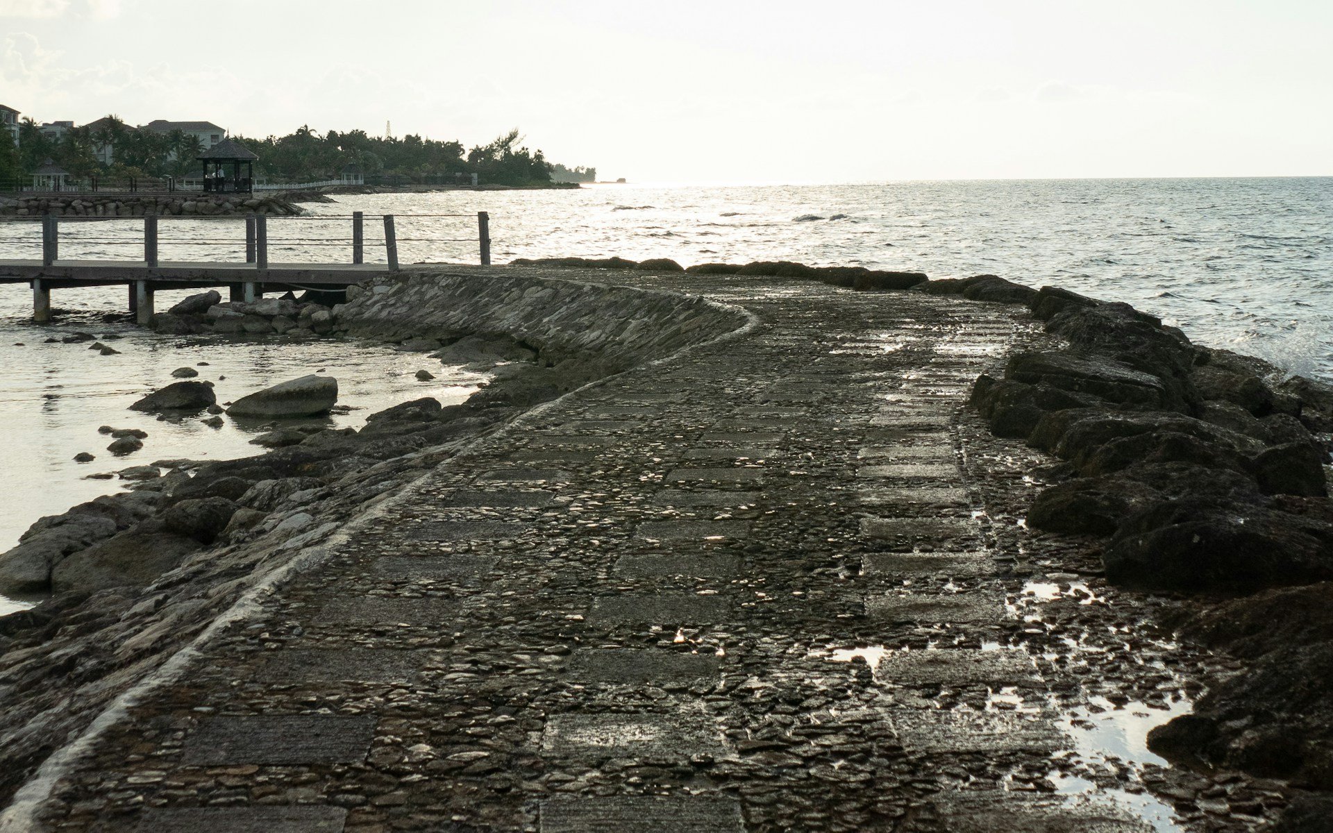 A stone walkway along the shoreline in Montego Bay, Jamaica