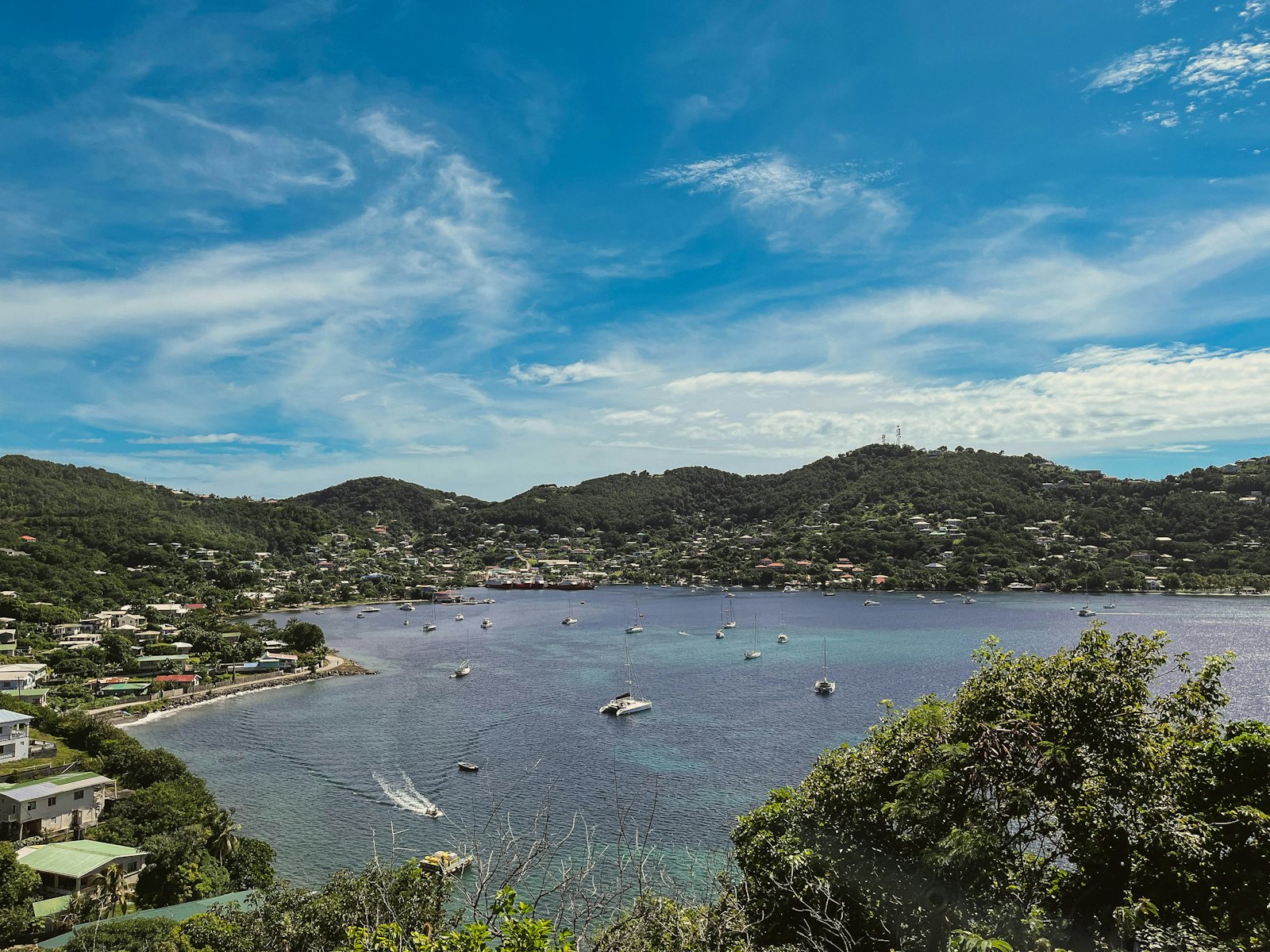 Boats moored in Admiralty Bay, Port Elizabeth, Bequia