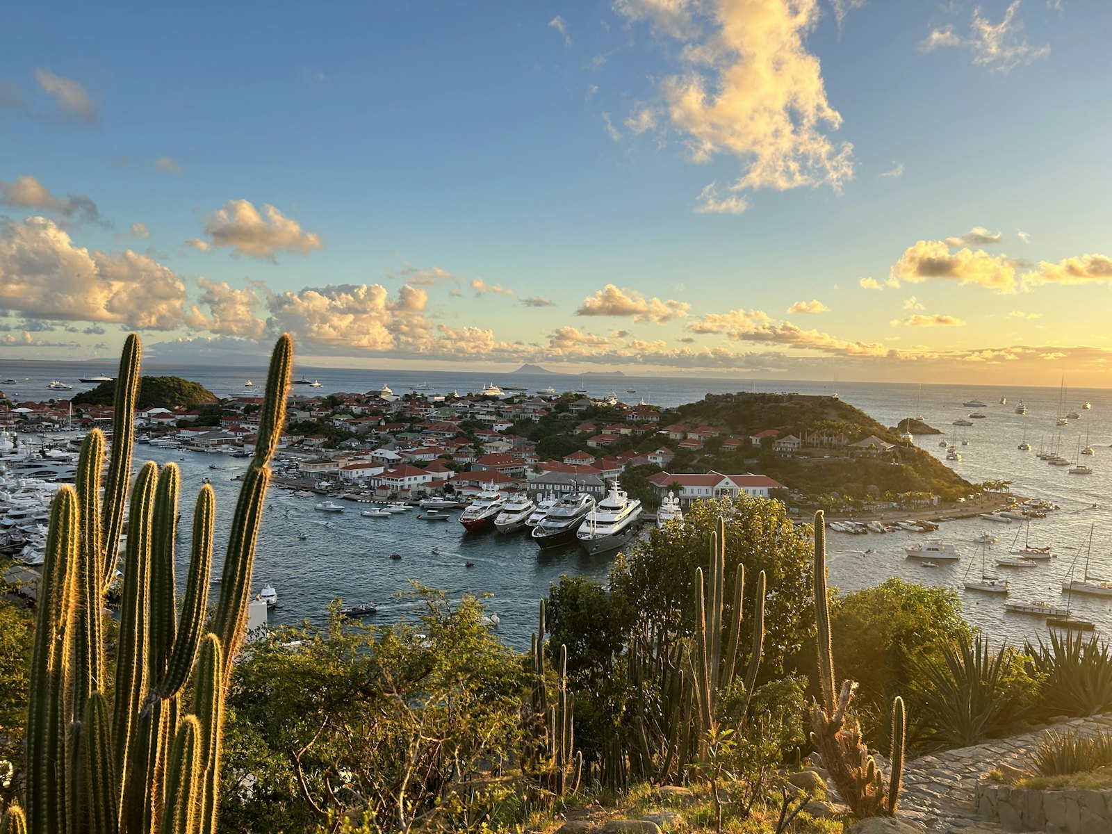 Sunset over the harbour at Gustavia, St Barthelemy