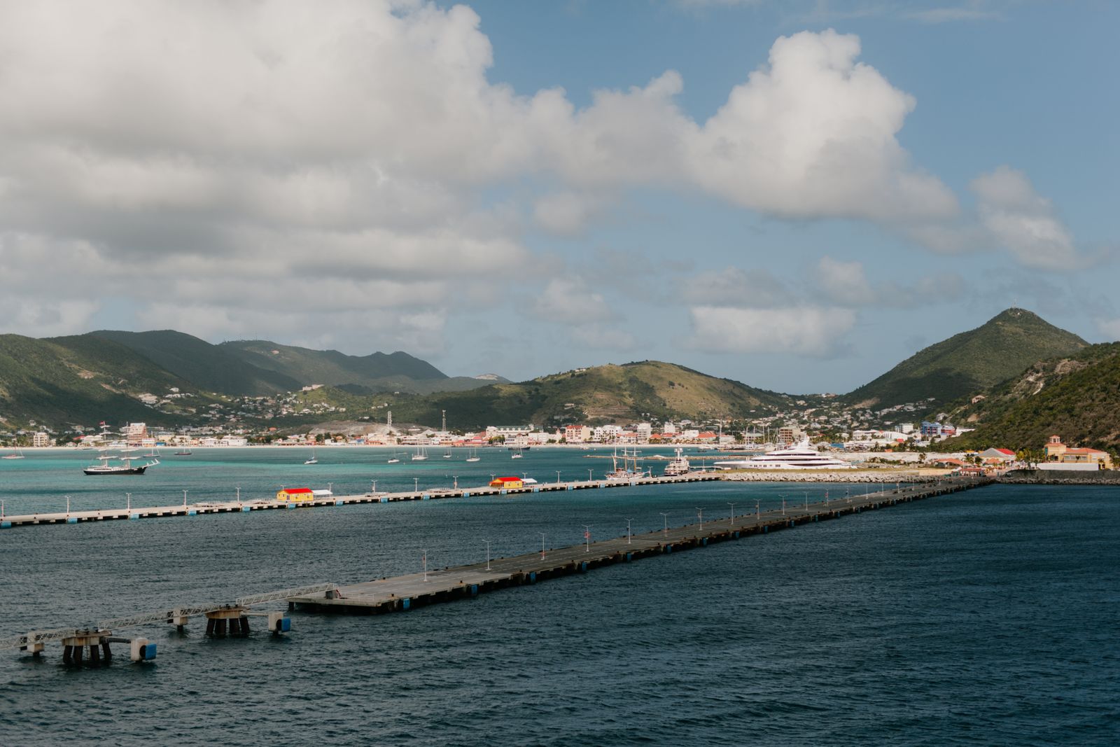 Philipsburg and the Great Bay harbour piers, Sint Maarten