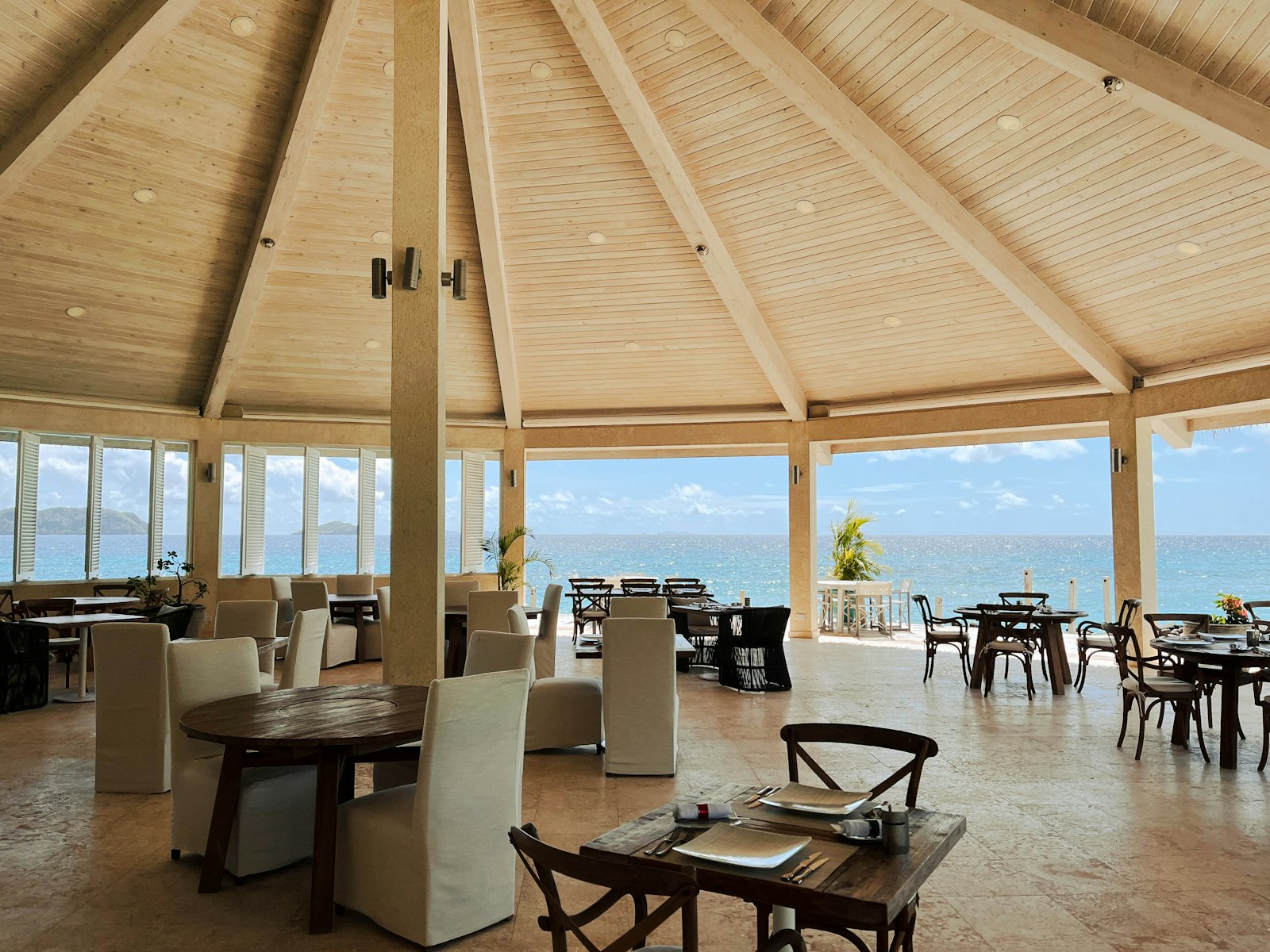 Open-air terrace with sea views at a boutique hotel on Bequia, St Vincent and the Grenadines
