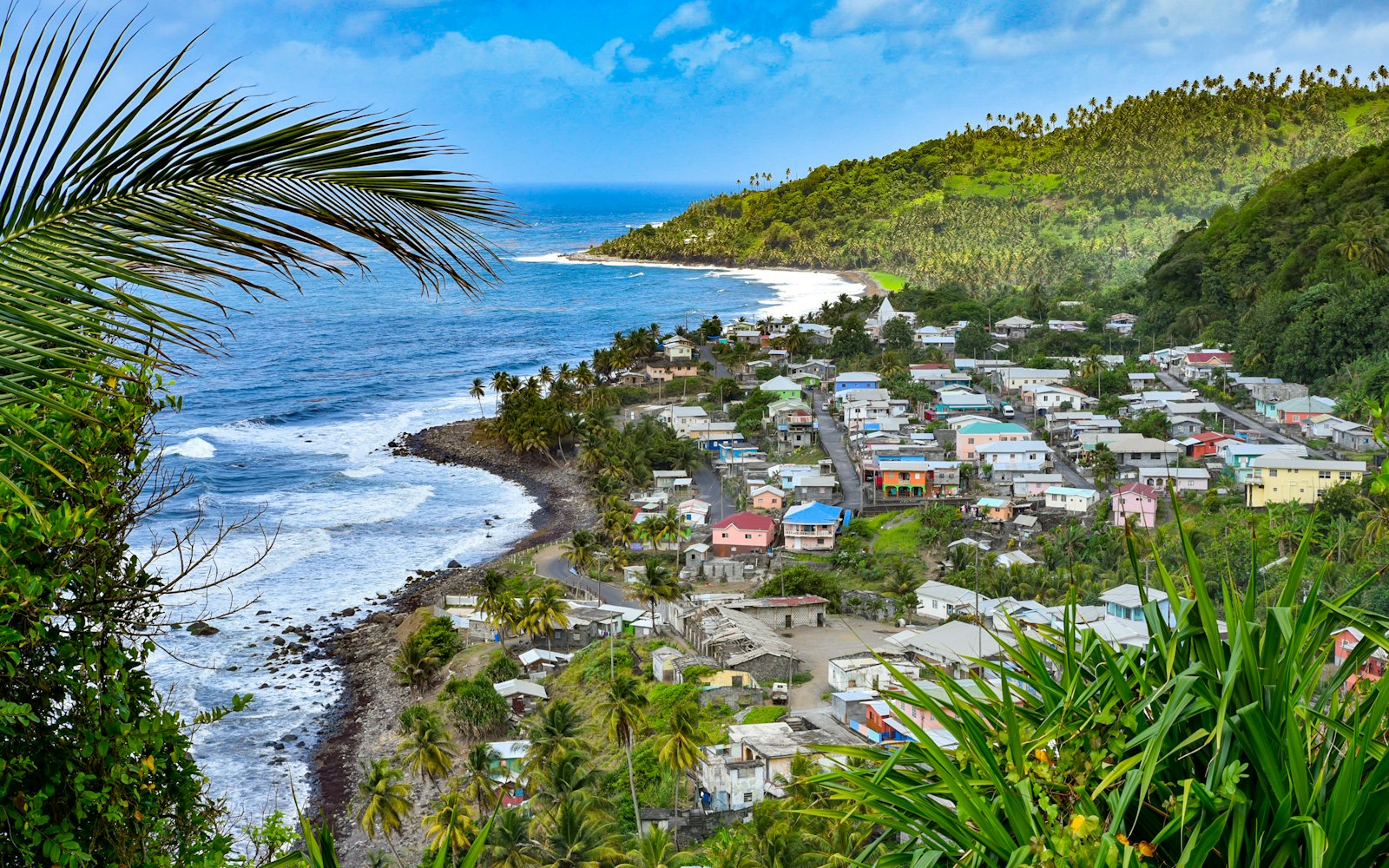 Hillside homes along the coast of St Vincent