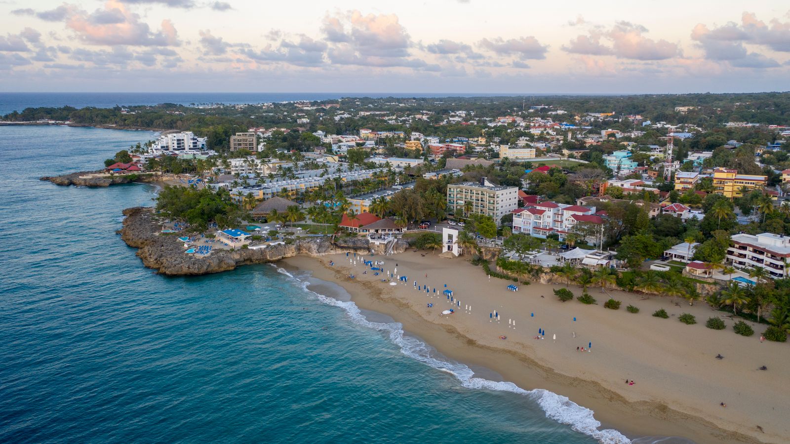 Aerial view of the beach and town at Sosúa on the north coast of the Dominican Republic