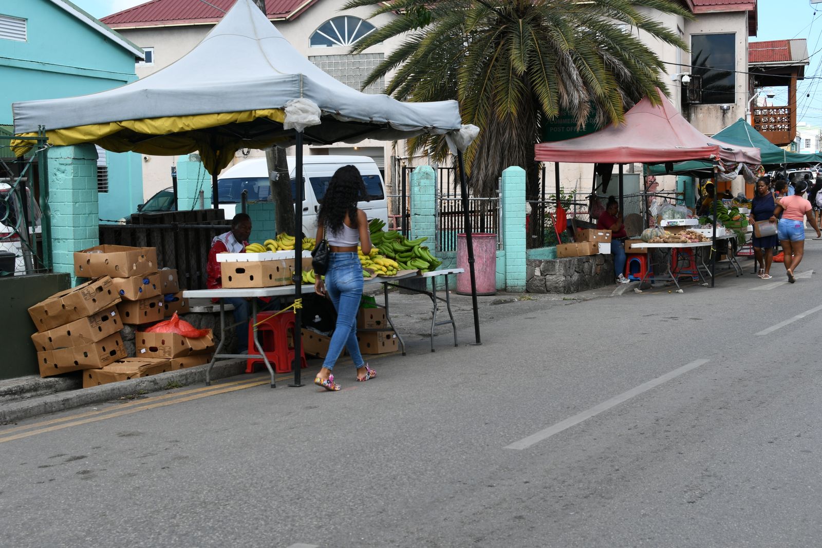 Street market stalls in St John's, Antigua