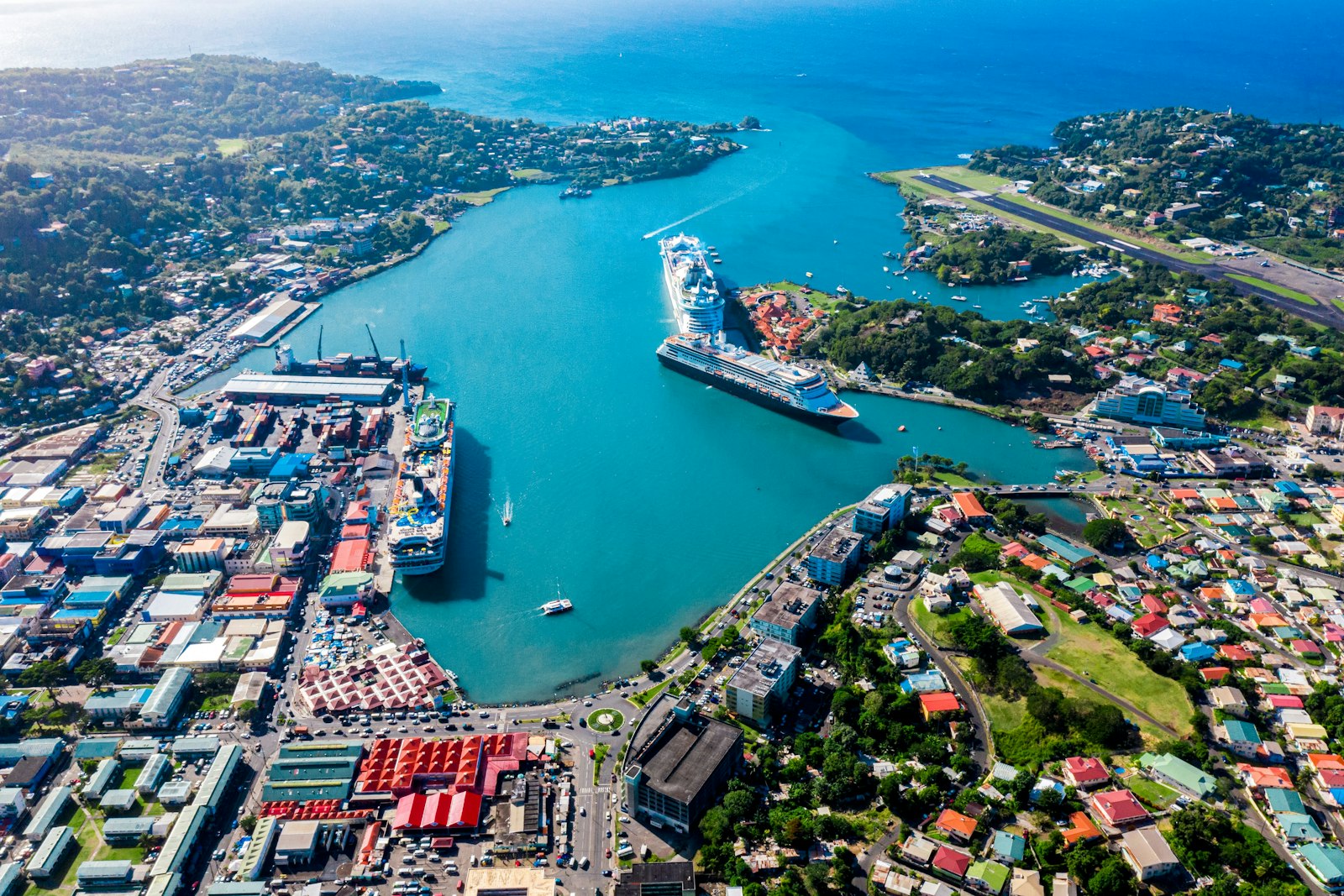 Aerial view of Castries harbour, Saint Lucia