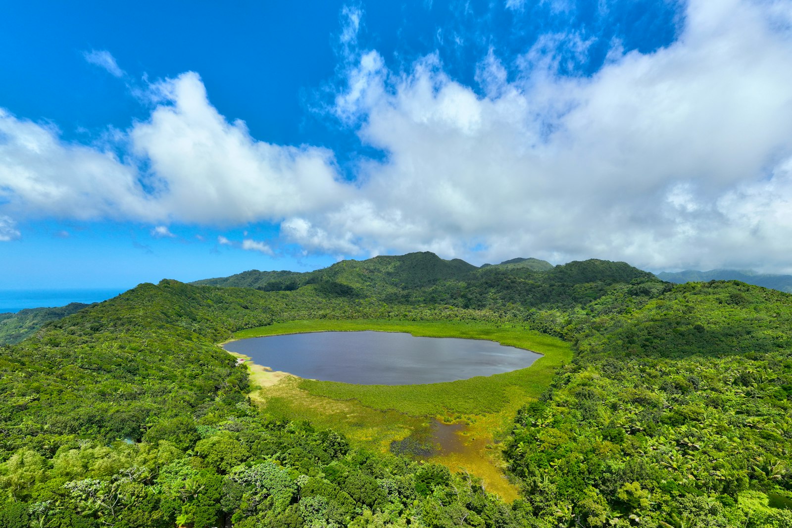 Grand Etang Lake surrounded by rainforest in central Grenada