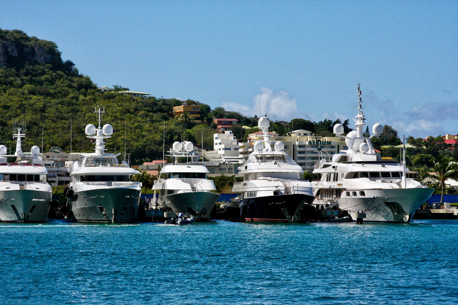 Yachts moored at a marina in Sint Maarten