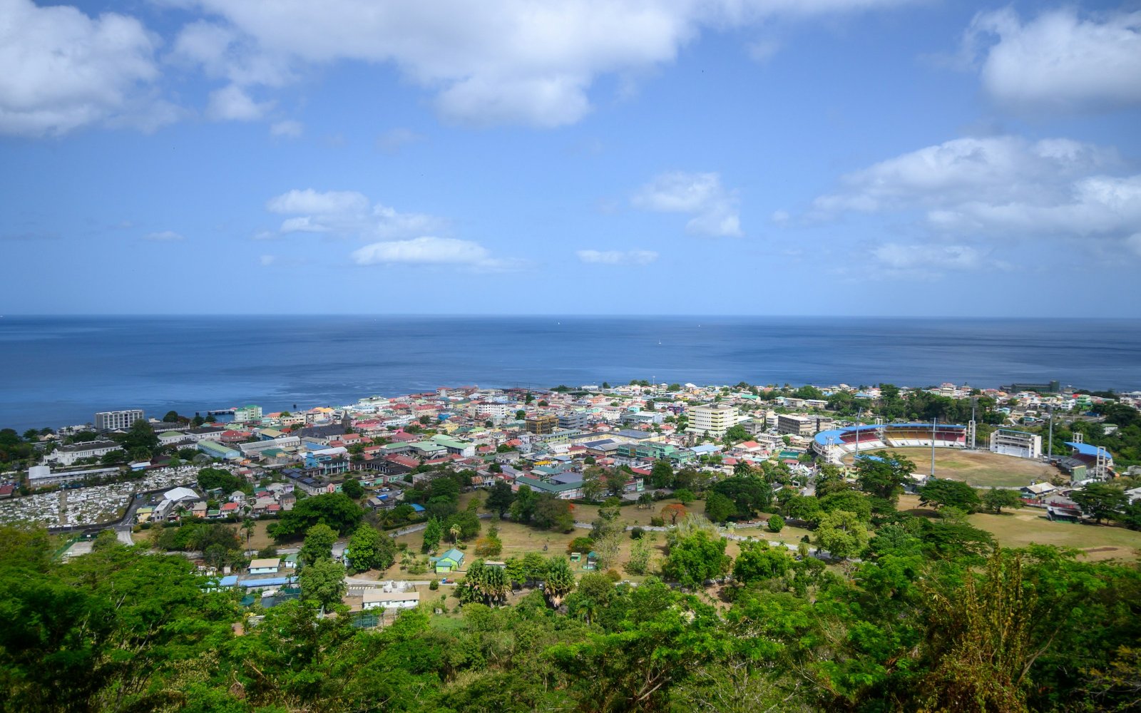 Town and coastline on the west coast of Dominica